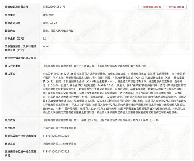 纷：上海韩镜的诸多投诉与监管处罚开元棋牌试玩吸脂失败到轮廓手术纠(图2)